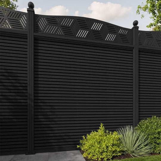 Hudson Cubed Curved Top Fence Panel - Black - with our composite posts