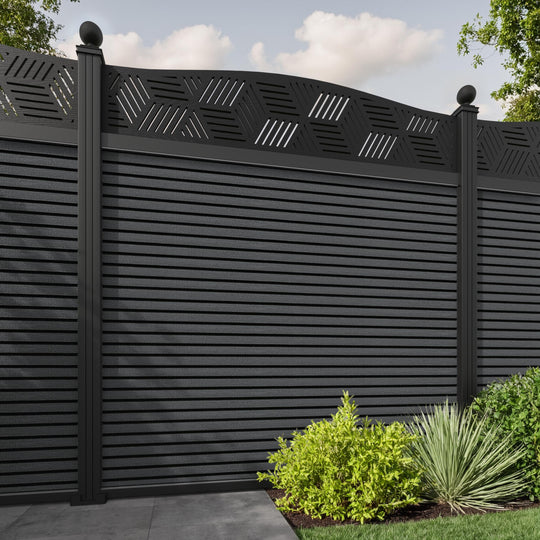 Hudson Cubed Curved Top Fence Panel - Dark Grey - with our aluminium posts