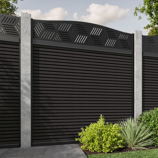 Hudson Cubed Curved Top Fence Panel - Dark Oak - for existing concrete posts
