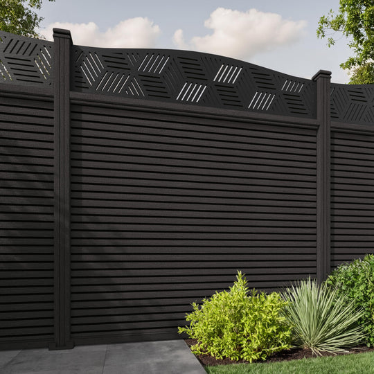 Hudson Cubed Curved Top Fence Panel - Dark Oak - with our composite posts