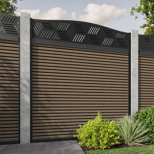 Hudson Cubed Curved Top Fence Panel - Teak - for existing concrete posts