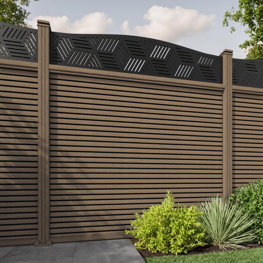 Hudson Cubed Curved Top Fence Panel - Teak - with our composite posts