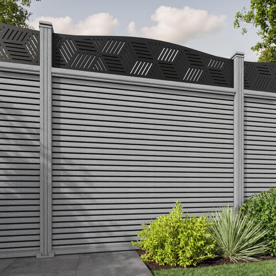 Hudson Cubed Curved Top Fence Panel - Light Grey - with our composite posts