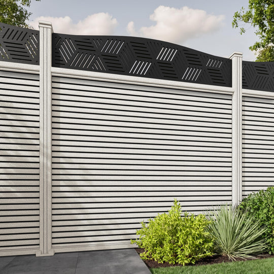 Hudson Cubed Curved Top Fence Panel - Light Stone - with our composite posts