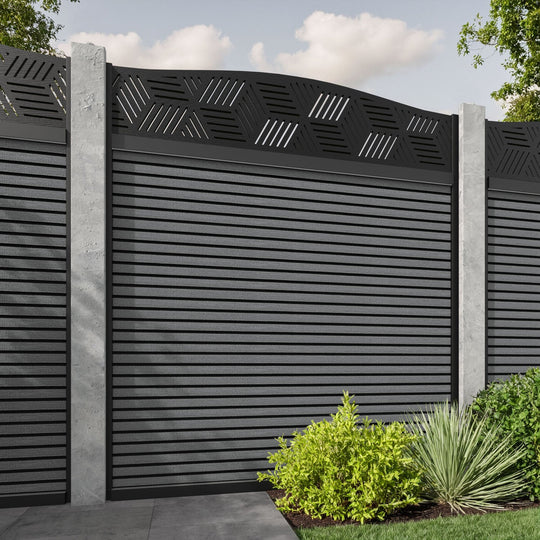Hudson Cubed Curved Top Fence Panel - Mid Grey - for existing concrete posts