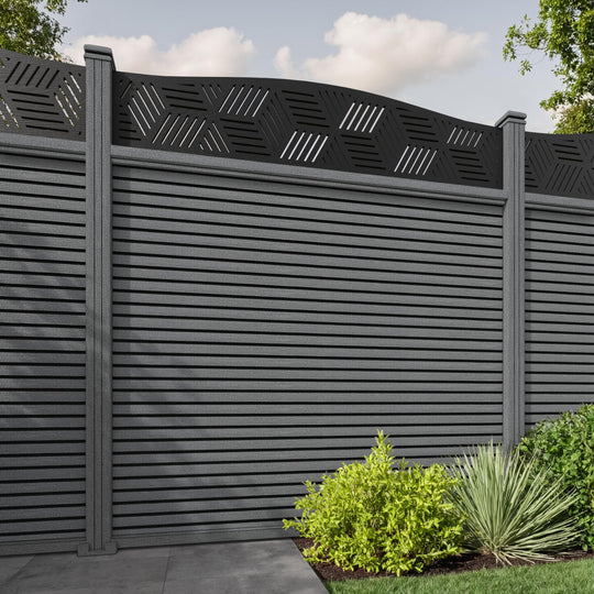 Hudson Cubed Curved Top Fence Panel - Mid Grey - with our composite posts