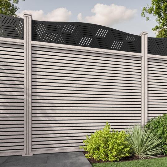 Hudson Cubed Curved Top Fence Panel - Mid Stone - with our composite posts
