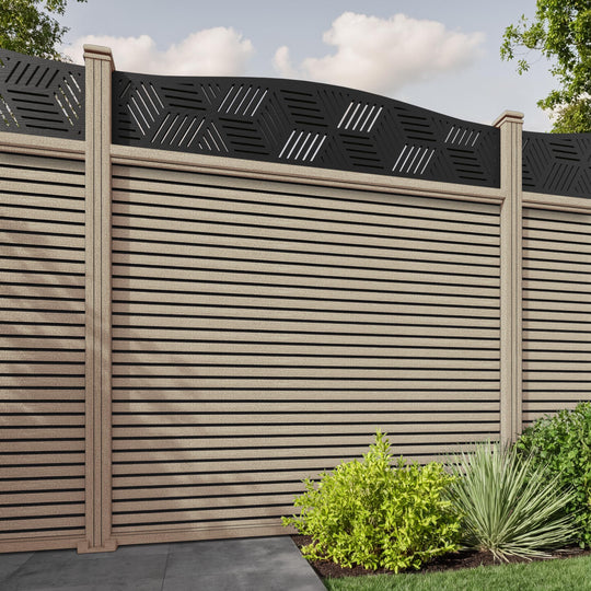 Hudson Cubed Curved Top Fence Panel - Light Oak - with our composite posts