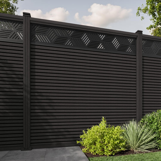 Hudson Cubed Fence Panel - Dark Oak - with our composite posts