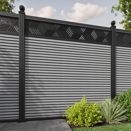 Hudson Cubed Fence Panel - Light Grey - with our aluminium posts