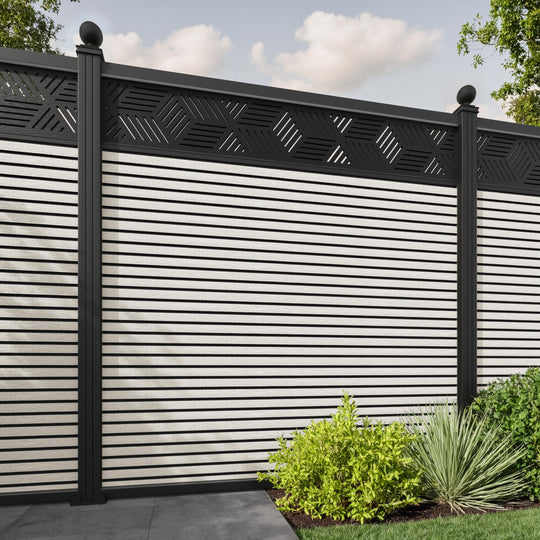 Hudson Cubed Fence Panel - Light Stone - with our aluminium posts