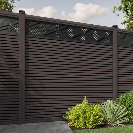 Hudson Cubed Fence Panel - Mid Brown - with our composite posts