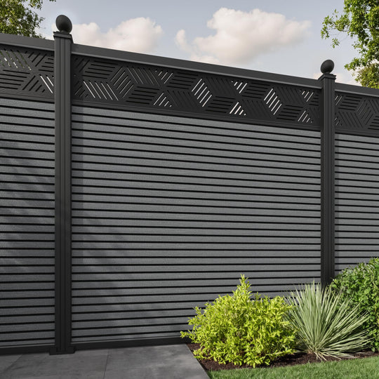Hudson Cubed Fence Panel - Mid Grey - with our aluminium posts
