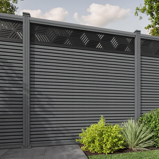 Hudson Cubed Fence Panel - Mid Grey - with our composite posts