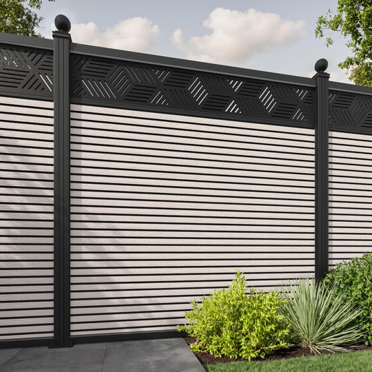 Hudson Cubed Fence Panel - Mid Stone - with our aluminium posts
