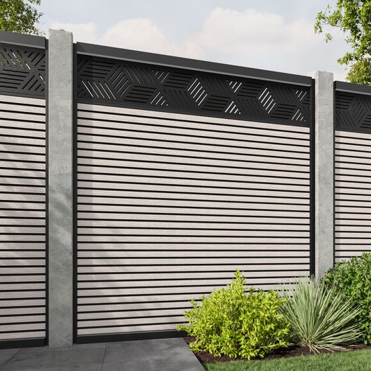 Hudson Cubed Fence Panel - Mid Stone - for existing concrete posts