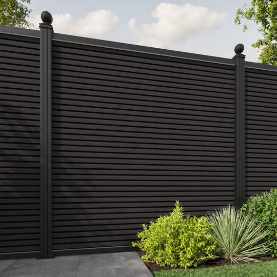 Hudson Fence Panel - Dark Oak - with our aluminium posts