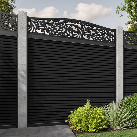 Hudson Eden Curved Top Fence Panel - Black - for existing concrete posts