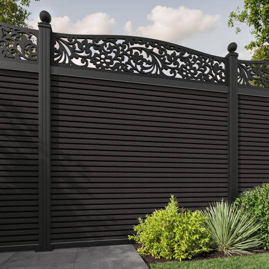 Hudson Eden Curved Top Fence Panel - Dark Oak - with our aluminium posts