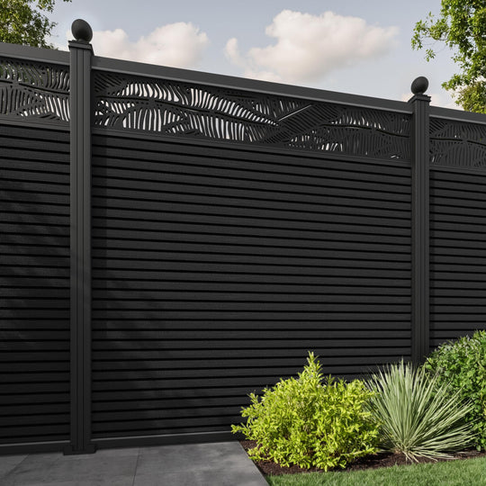 Hudson Feather Fence Panel - Black - with our aluminium posts