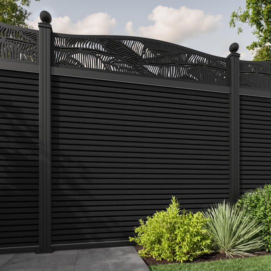 Hudson Feather Curved Top Fence Panel - Black - with our aluminium posts