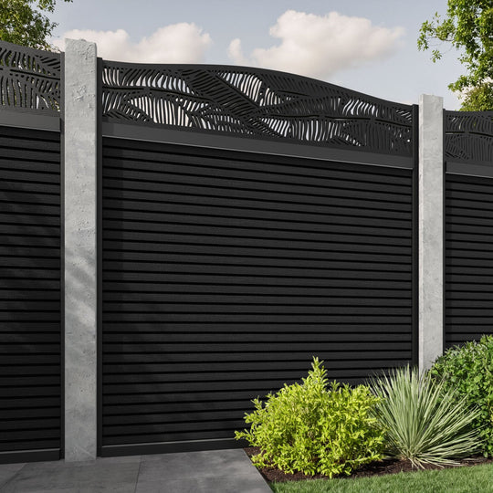 Hudson Feather Curved Top Fence Panel - Black - for existing concrete posts