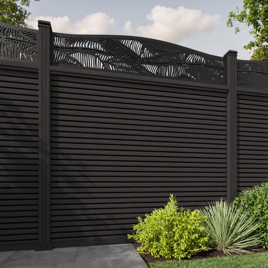 Hudson Feather Curved Top Fence Panel - Dark Oak - with our composite posts