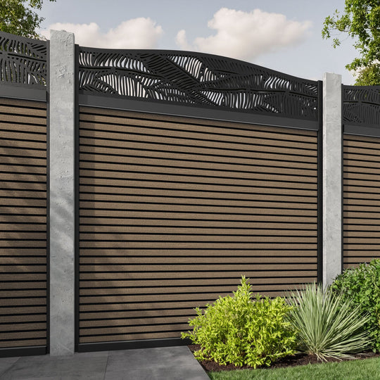 Hudson Feather Curved Top Fence Panel - Teak - for existing concrete posts
