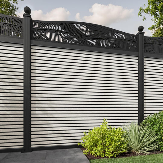 Hudson Feather Curved Top Fence Panel - Light Stone - with our aluminium posts