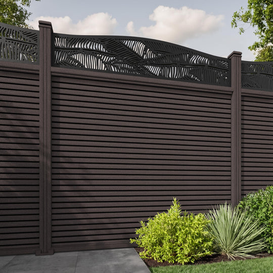 Hudson Feather Curved Top Fence Panel - Mid Brown - with our composite posts