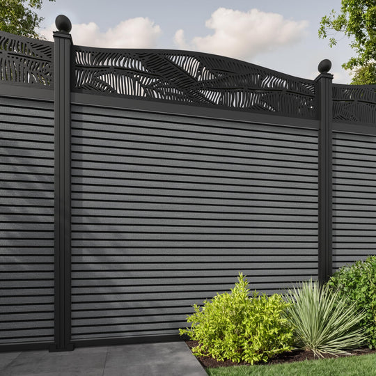 Hudson Feather Curved Top Fence Panel - Mid Grey - with our aluminium posts