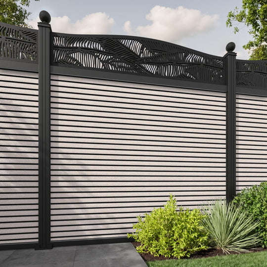 Hudson Feather Curved Top Fence Panel - Mid Stone - with our aluminium posts