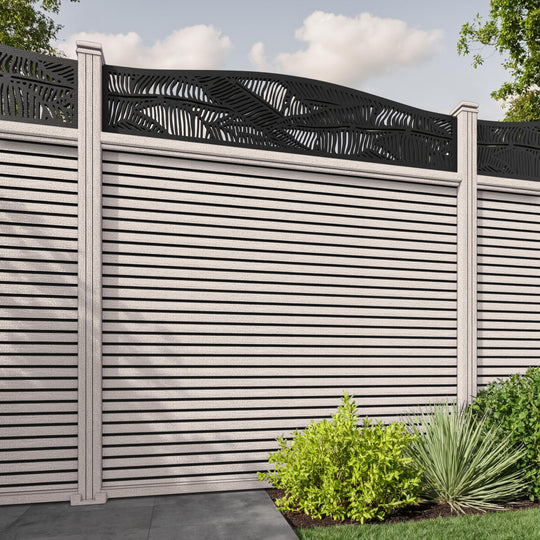 Hudson Feather Curved Top Fence Panel - Mid Stone - with our composite posts