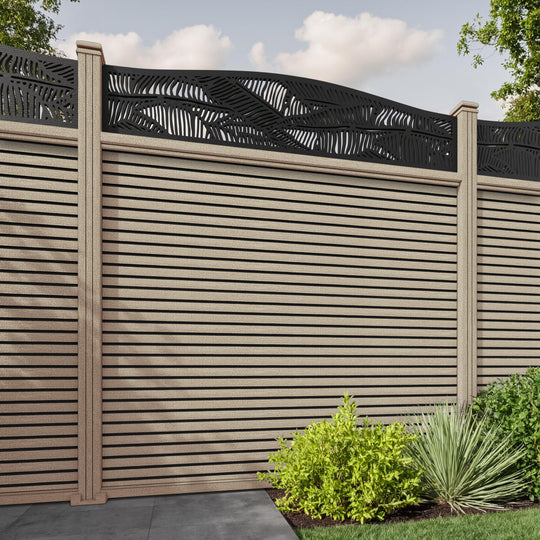 Hudson Feather Curved Top Fence Panel - Light Oak - with our composite posts