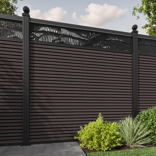 Hudson Feather Fence Panel - Mid Brown - with our aluminium posts