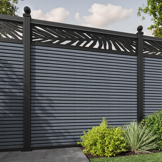 Hudson Palm Fence Panel - Anthracite - with our aluminium posts