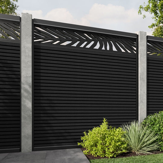 Hudson Palm Fence Panel - Black - for existing concrete posts