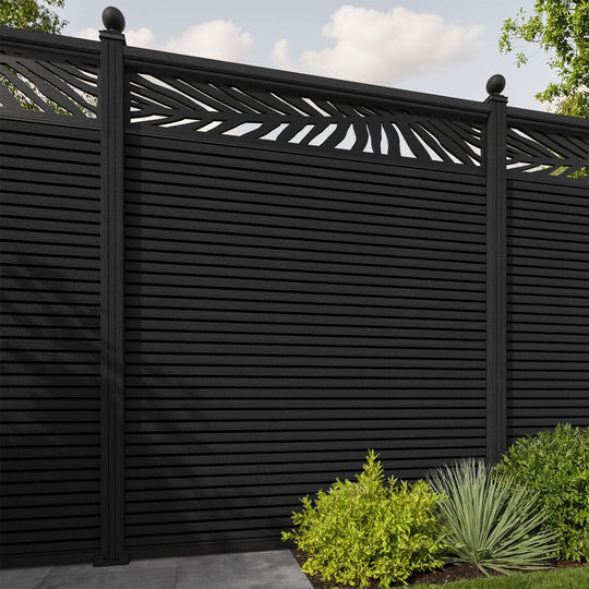 Hudson Palm Fence Panel - Black - with our composite posts