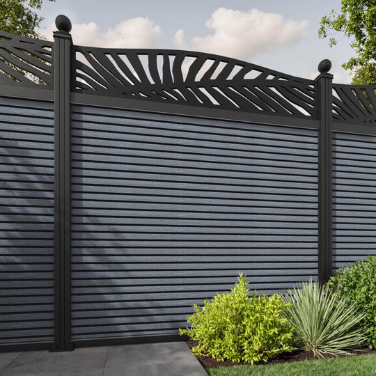 Hudson Palm Curved Top Fence Panel - Anthracite - with our aluminium posts