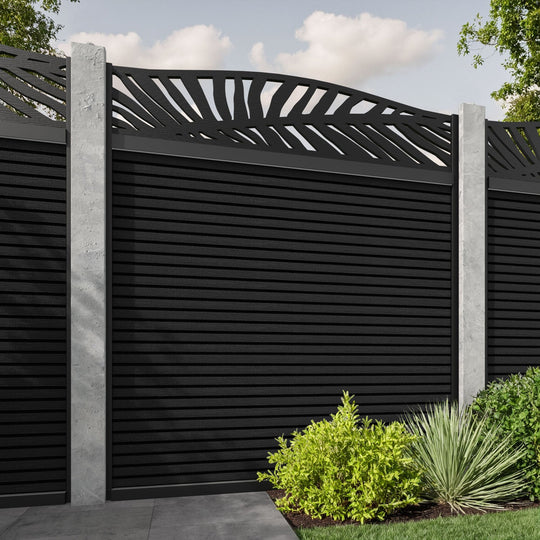 Hudson Palm Curved Top Fence Panel - Black - for existing concrete posts