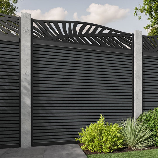 Hudson Palm Curved Top Fence Panel - Dark Grey - for existing concrete posts