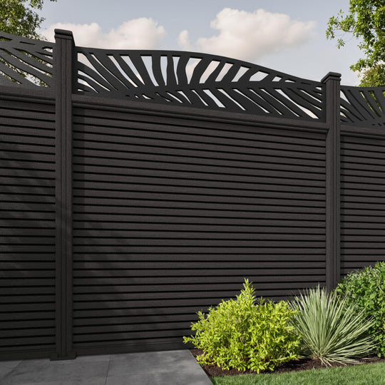 Hudson Palm Curved Top Fence Panel - Dark Oak - with our composite posts