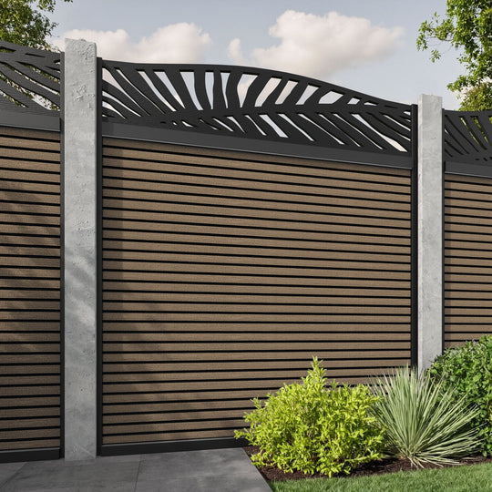 Hudson Palm Curved Top Fence Panel - Teak - for existing concrete posts
