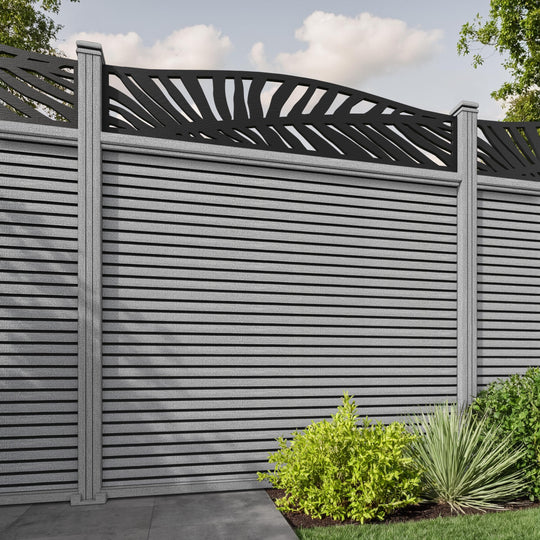 Hudson Palm Curved Top Fence Panel - Light Grey - with our composite posts