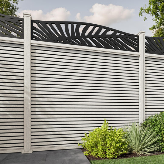 Hudson Palm Curved Top Fence Panel - Light Stone - with our composite posts
