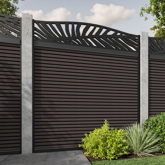 Hudson Palm Curved Top Fence Panel - Mid Brown - for existing concrete posts