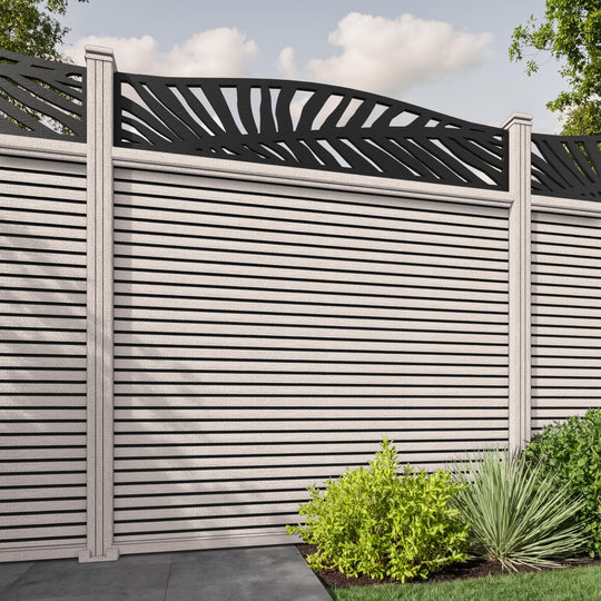 Hudson Palm Curved Top Fence Panel - Mid Stone - with our composite posts