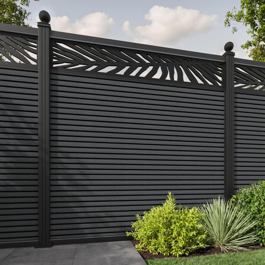 Hudson Palm Fence Panel - Dark Grey - with our aluminium posts