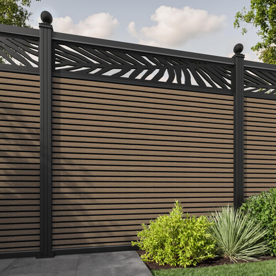 Hudson Palm Fence Panel - Teak - with our aluminium posts