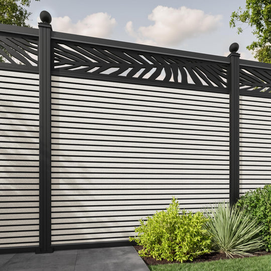 Hudson Palm Fence Panel - Light Stone - with our aluminium posts